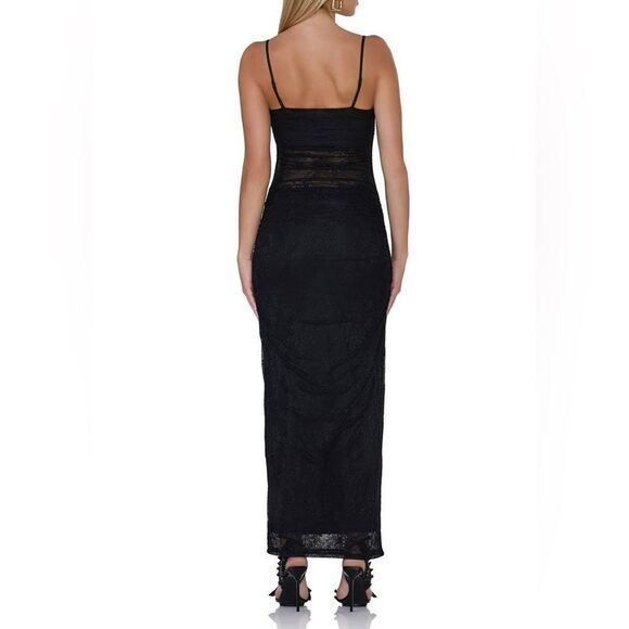 AFRM Jennan Ruched Black Floral Lace Sheer Detail Whimsigoth Dress Large NEW - Picture 13 of 14